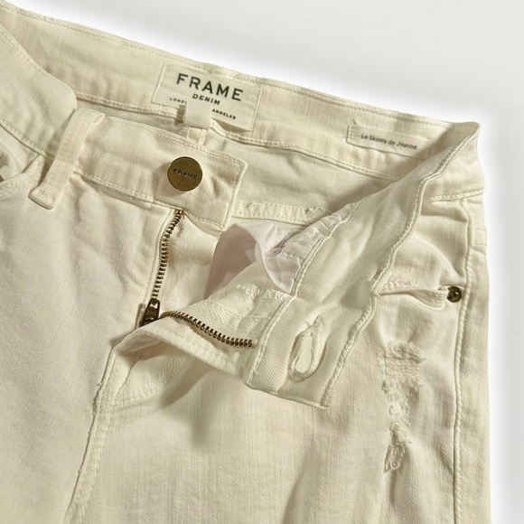 Frame Denim Distressed Le Skinny De Jeanne Skinny Jeans in “Blanc” White Size 26 - Picture 6 of 16